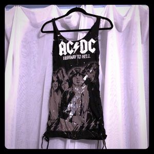 Distressed Lace Up AC/DC Tank Top